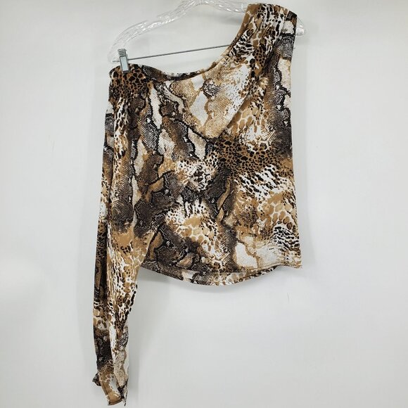 NWT Asher Fab'rik Kathleen Snake Reptile Print One Shoulder Cape Shirt Medium - Picture 1 of 10
